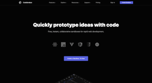Screenshot for the CodeSandbox website