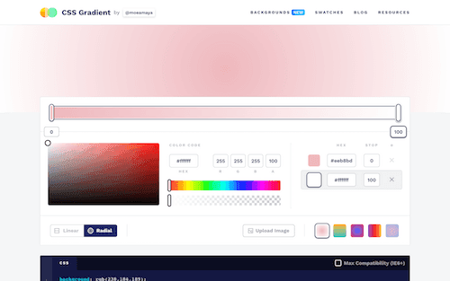Screenshot for the CSS Gradient website