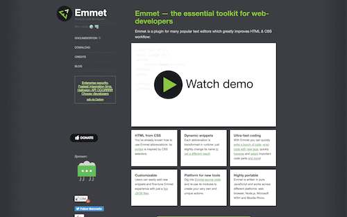 Screenshot for the Emmet website