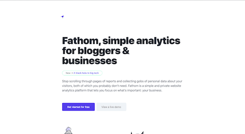Screenshot for the Fathom Analytics website