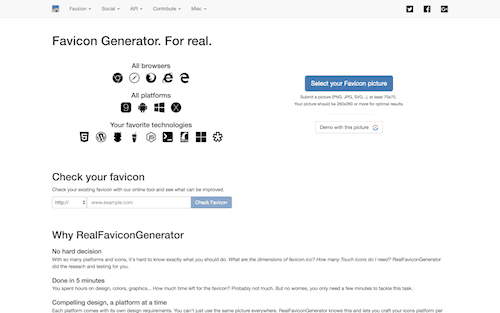 Screenshot for the Real Favicon Generator website