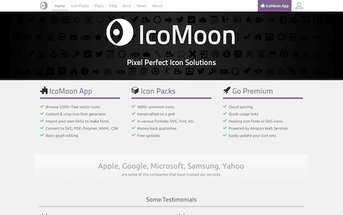 Screenshot for the IcoMoon website