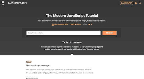 Screenshot for the JavaScript.info website