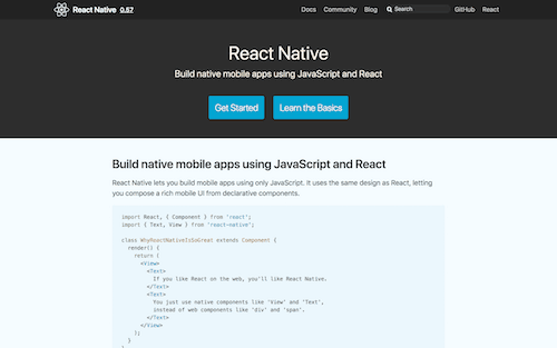 Screenshot for the React Native website