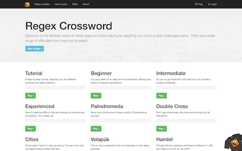Screenshot for the Regex Crossword website