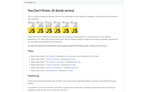 Screenshot for the You don't know JS website